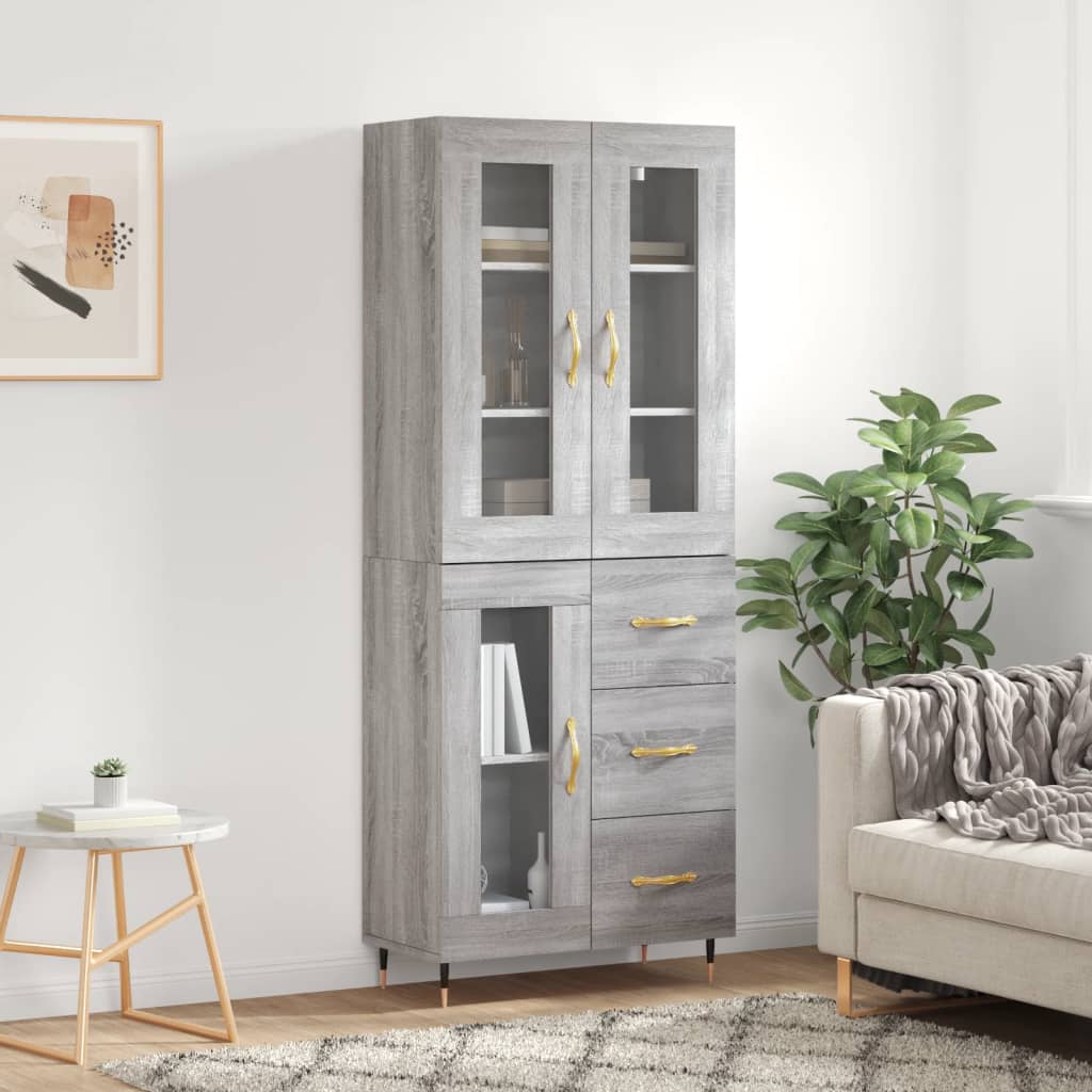 szürke sonoma szerelt fa magasszekrény 69,5 x 34 x 180 cm