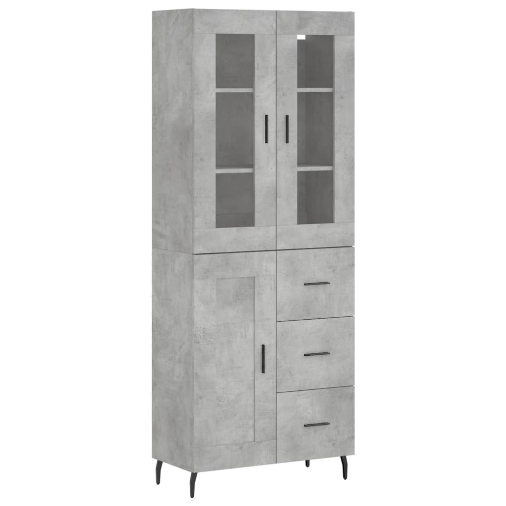 betonszürke szerelt fa magasszekrény 69,5 x 34 x 180 cm