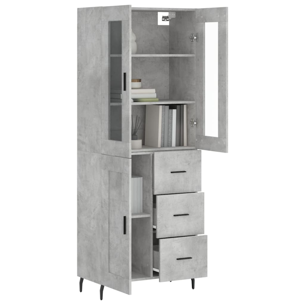 betonszürke szerelt fa magasszekrény 69,5 x 34 x 180 cm