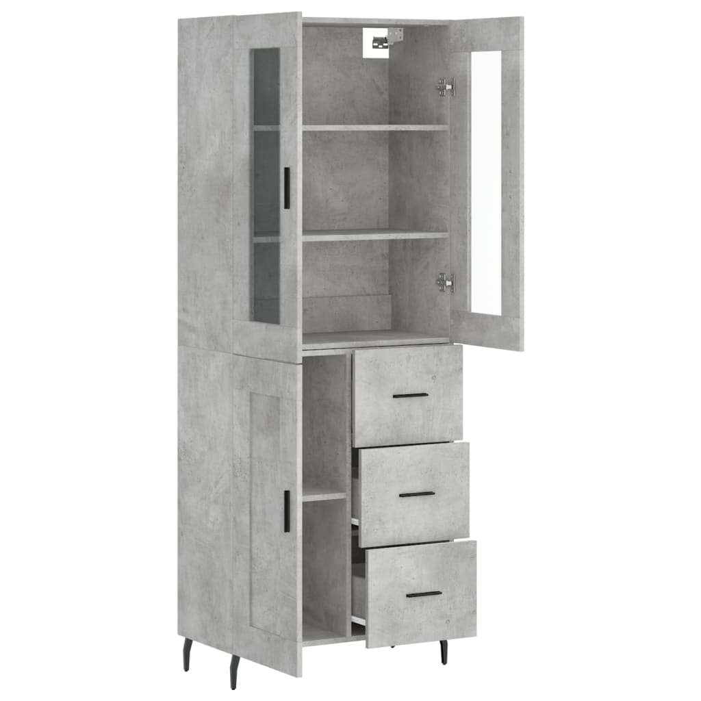 betonszürke szerelt fa magasszekrény 69,5 x 34 x 180 cm
