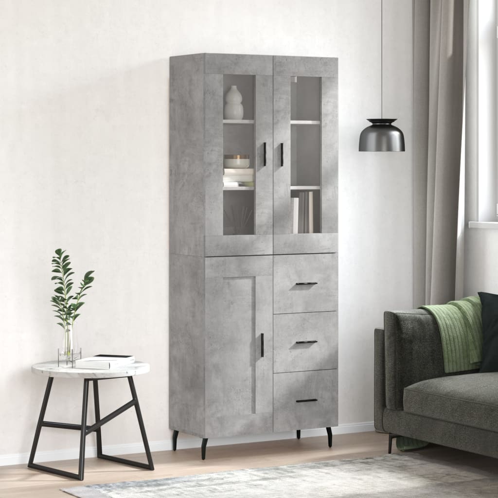 betonszürke szerelt fa magasszekrény 69,5 x 34 x 180 cm