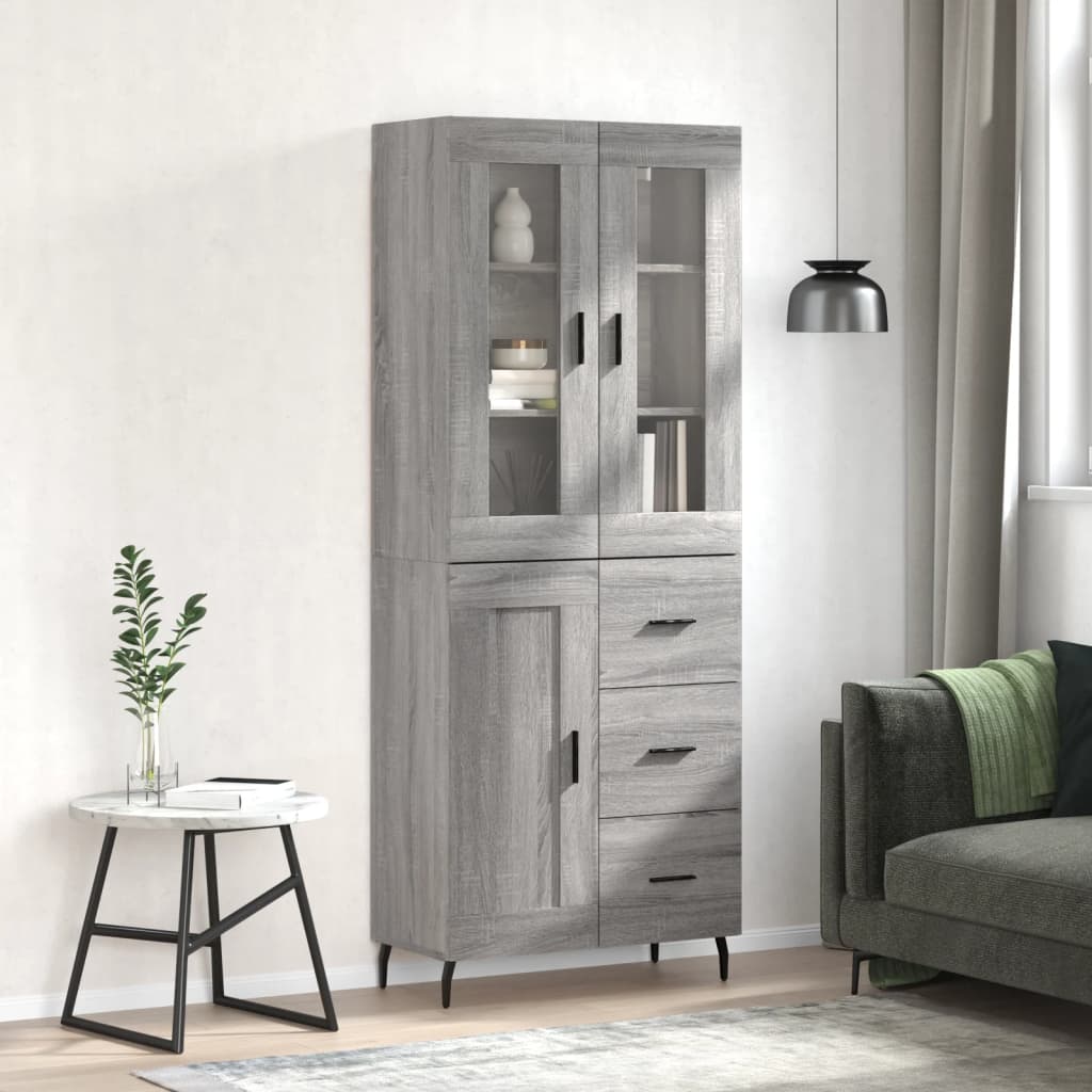 szürke sonoma szerelt fa magasszekrény 69,5 x 34 x 180 cm