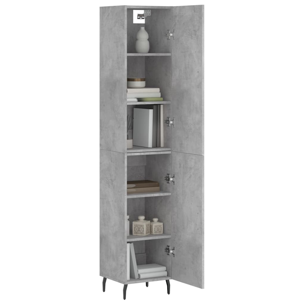 betonszürke szerelt fa magasszekrény 34,5x34x180 cm