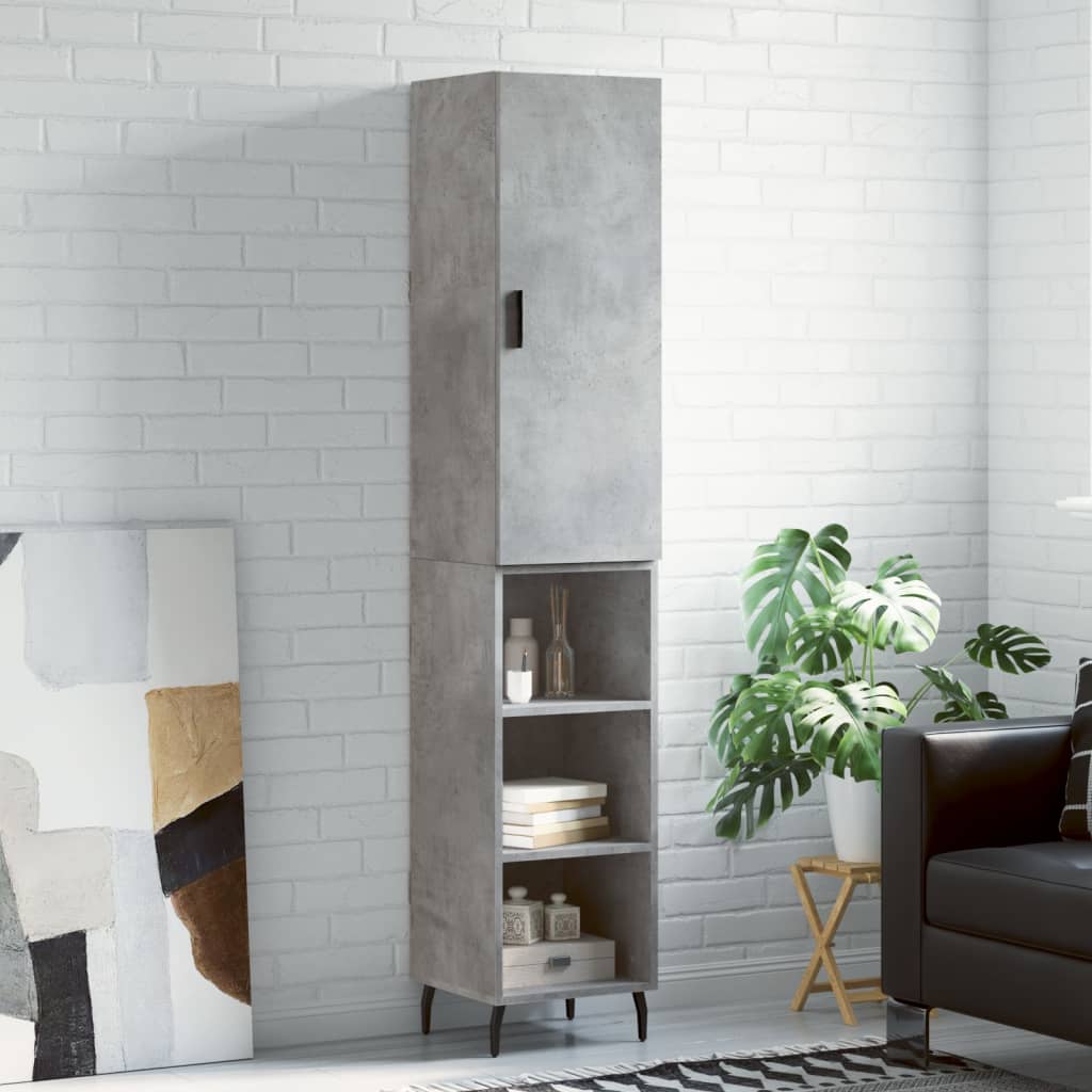 betonszürke szerelt fa magasszekrény 34,5x34x180 cm