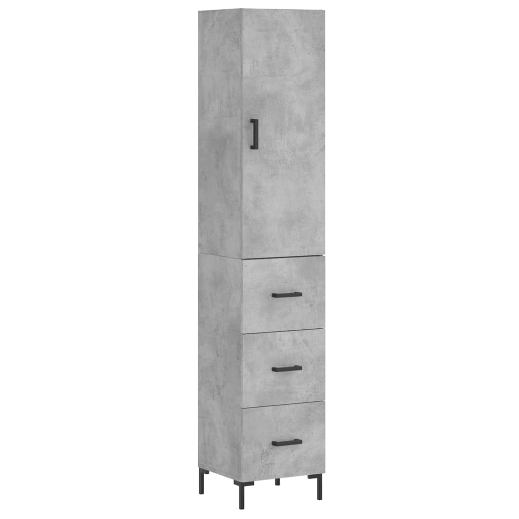 betonszürke szerelt fa magasszekrény 34,5x34x180 cm