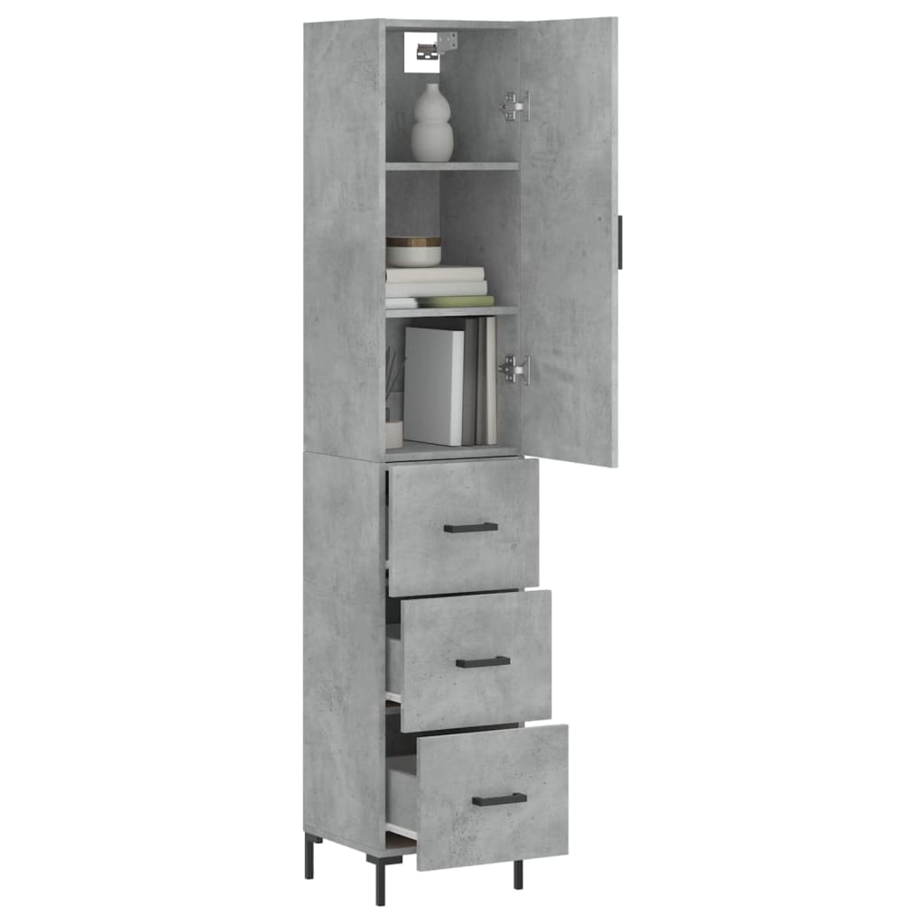 betonszürke szerelt fa magasszekrény 34,5x34x180 cm