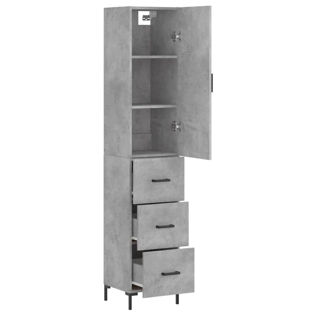 betonszürke szerelt fa magasszekrény 34,5x34x180 cm