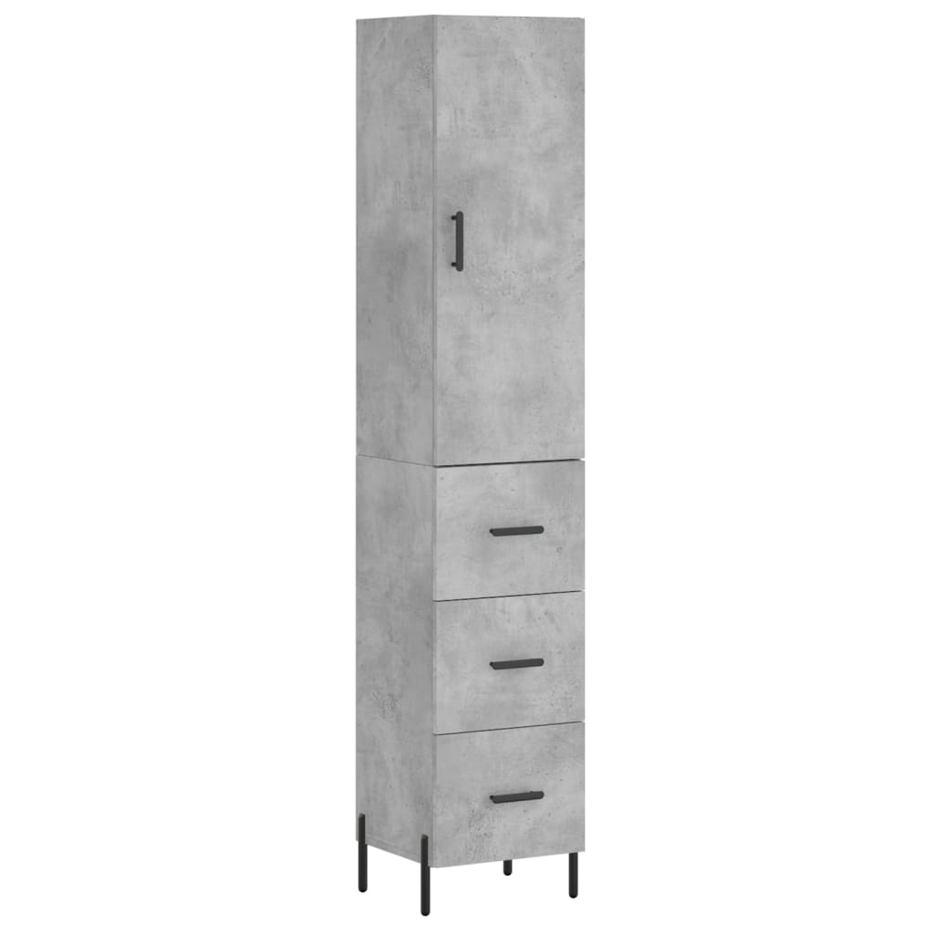 betonszürke szerelt fa magasszekrény 34,5x34x180 cm