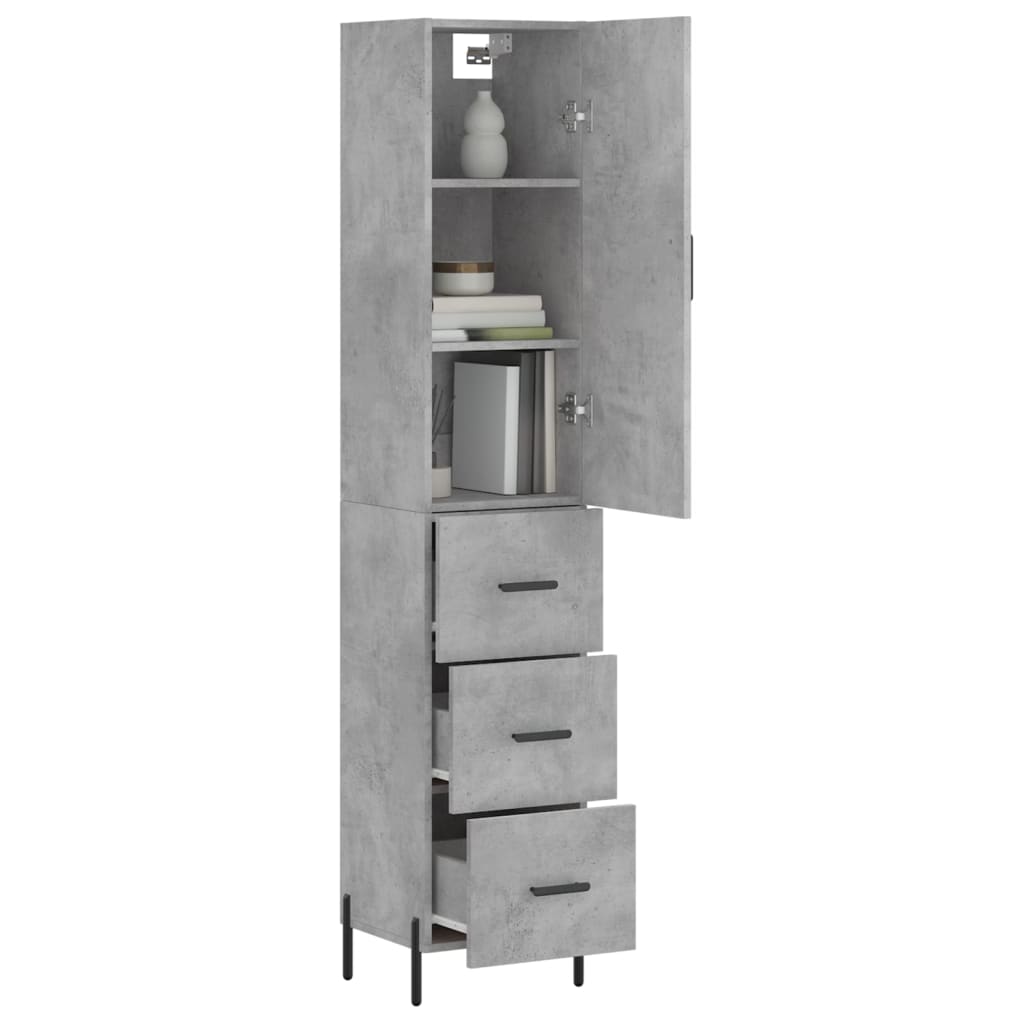 betonszürke szerelt fa magasszekrény 34,5x34x180 cm