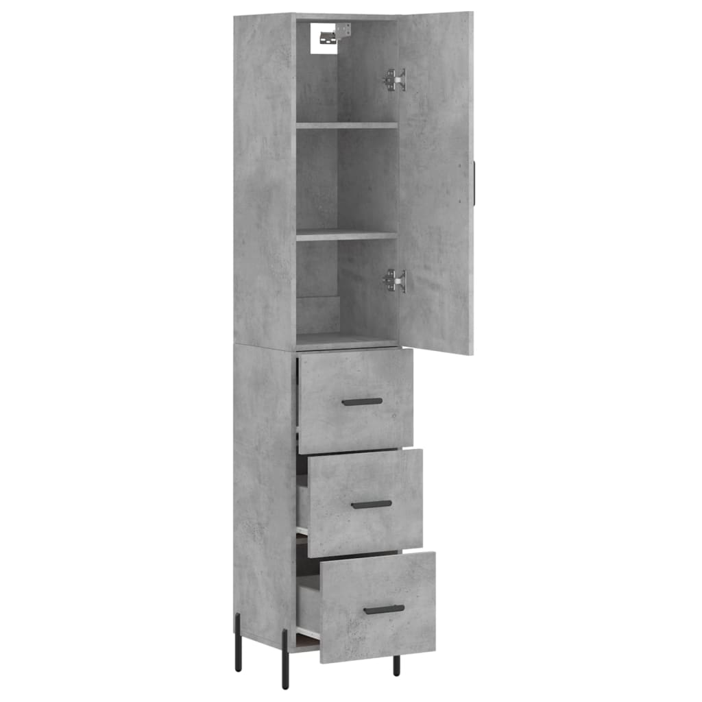 betonszürke szerelt fa magasszekrény 34,5x34x180 cm