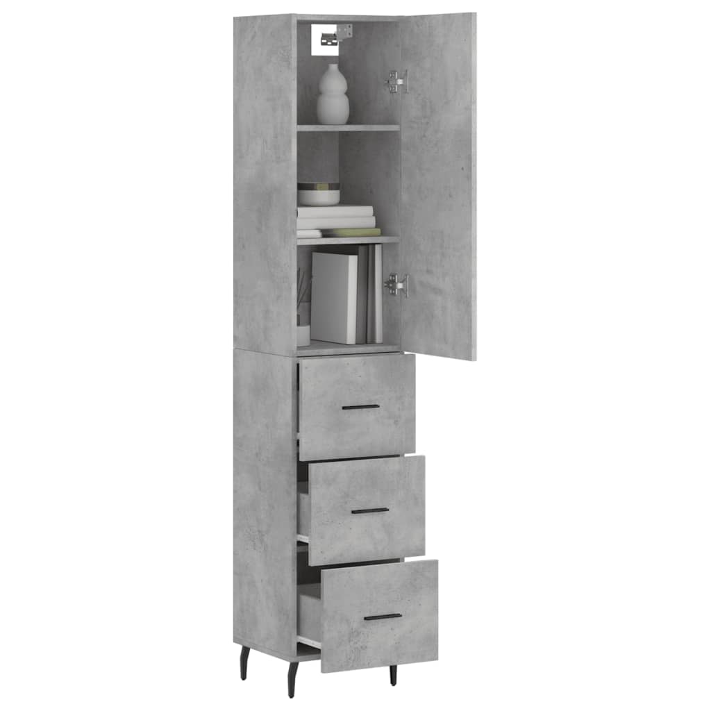 betonszürke szerelt fa magasszekrény 34,5x34x180 cm