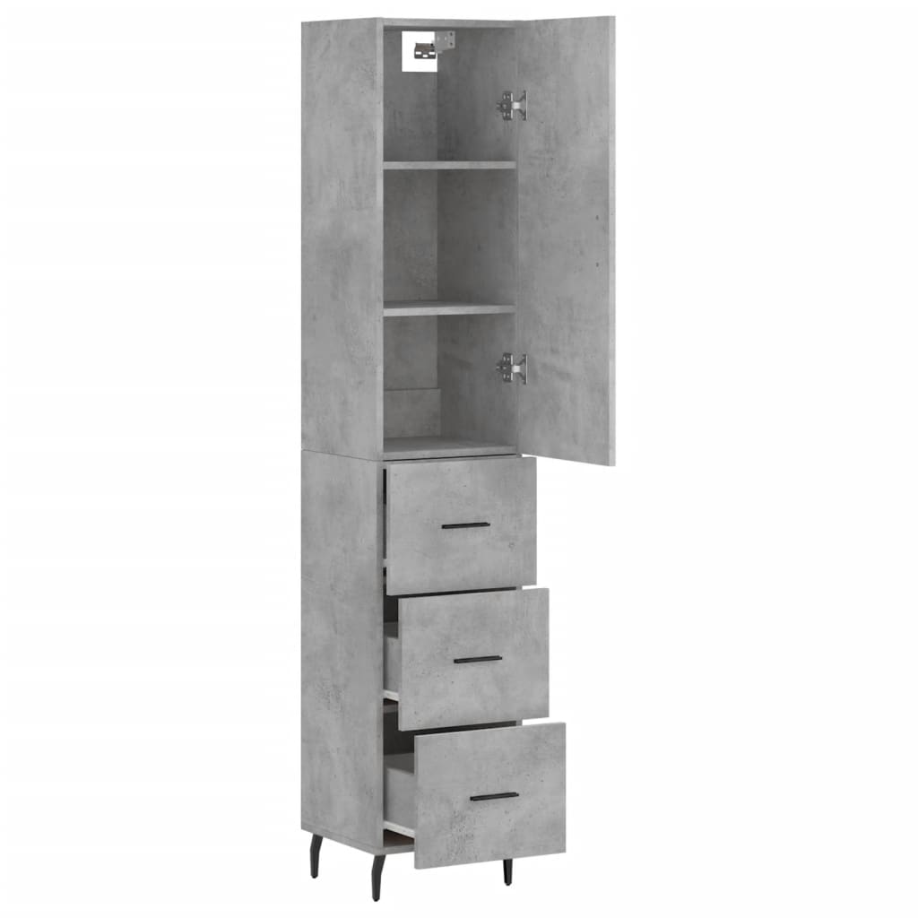 betonszürke szerelt fa magasszekrény 34,5x34x180 cm