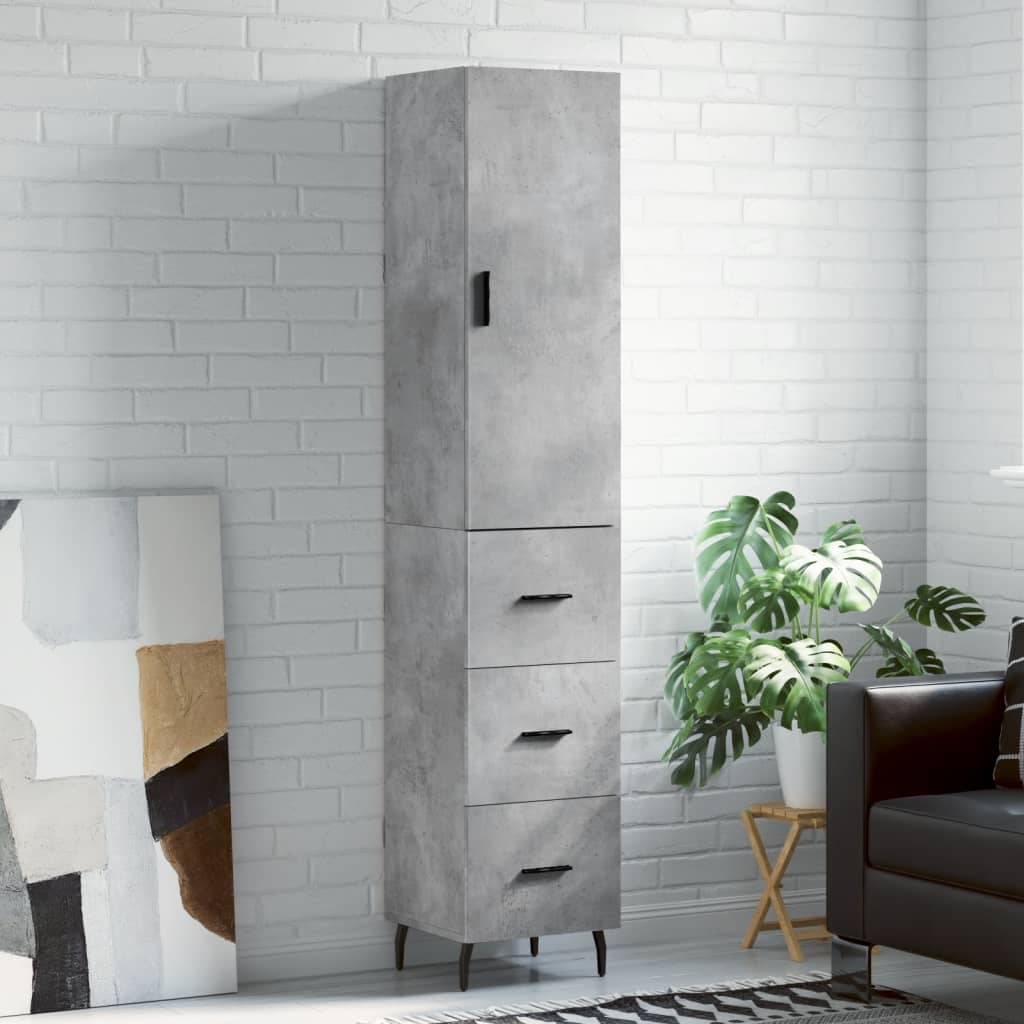 betonszürke szerelt fa magasszekrény 34,5x34x180 cm