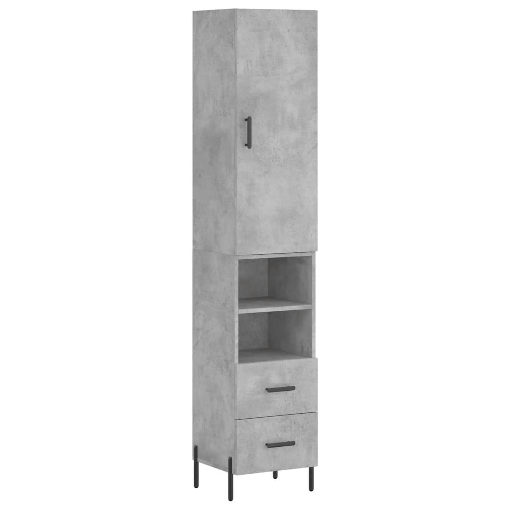 betonszürke szerelt fa magasszekrény 34,5x34x180 cm