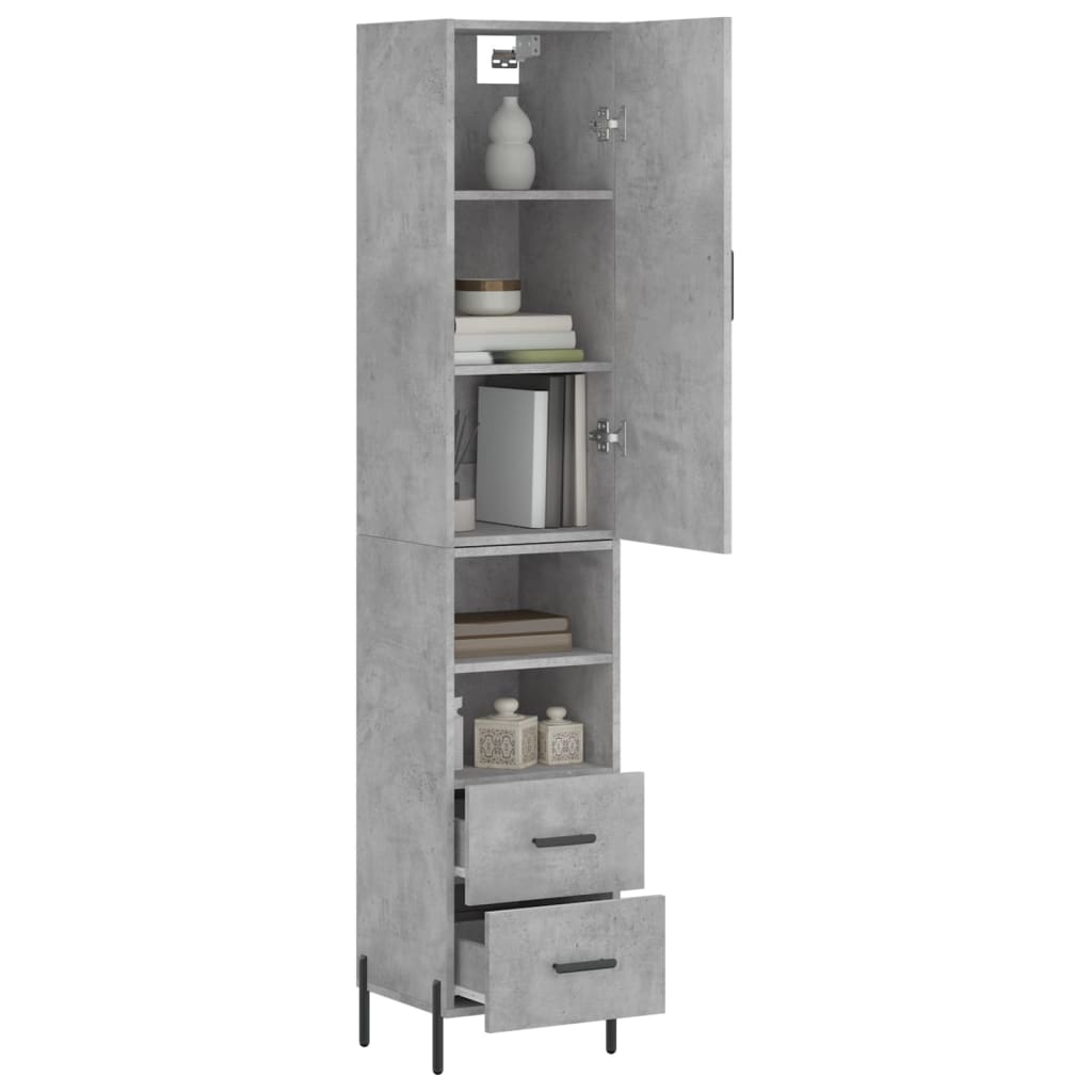 betonszürke szerelt fa magasszekrény 34,5x34x180 cm