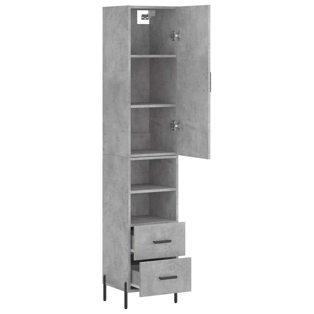 betonszürke szerelt fa magasszekrény 34,5x34x180 cm