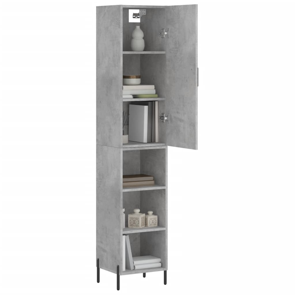 betonszürke szerelt fa magasszekrény 34,5x34x180 cm