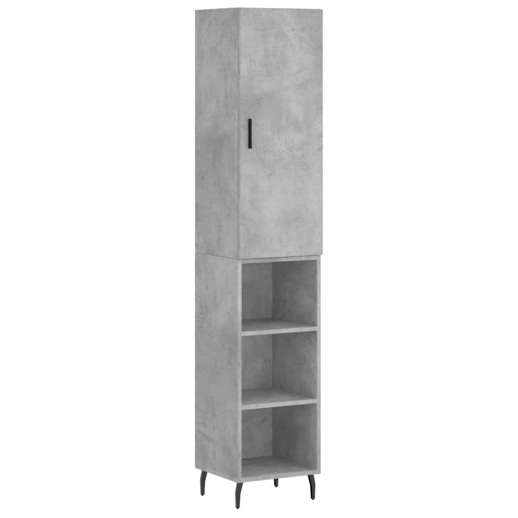 betonszürke szerelt fa magasszekrény 34,5x34x180 cm