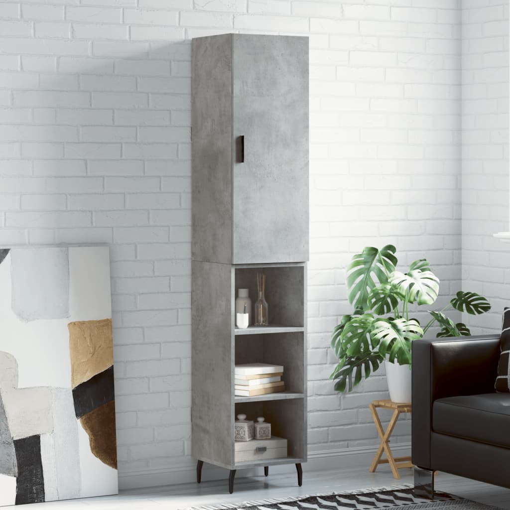 betonszürke szerelt fa magasszekrény 34,5x34x180 cm