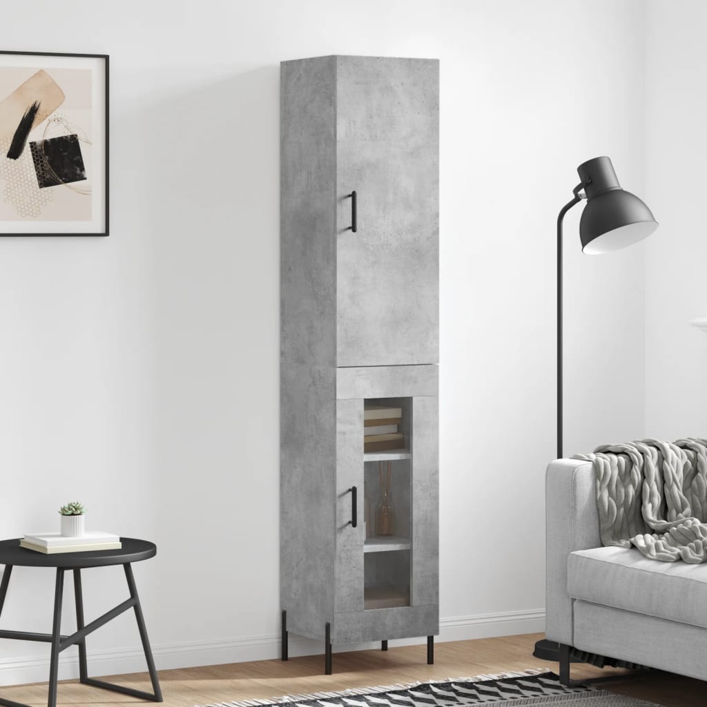 betonszürke szerelt fa magasszekrény 34,5x34x180 cm