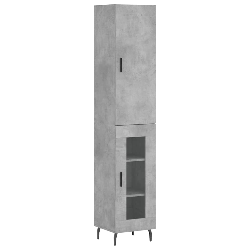 betonszürke szerelt fa magasszekrény 34,5x34x180 cm