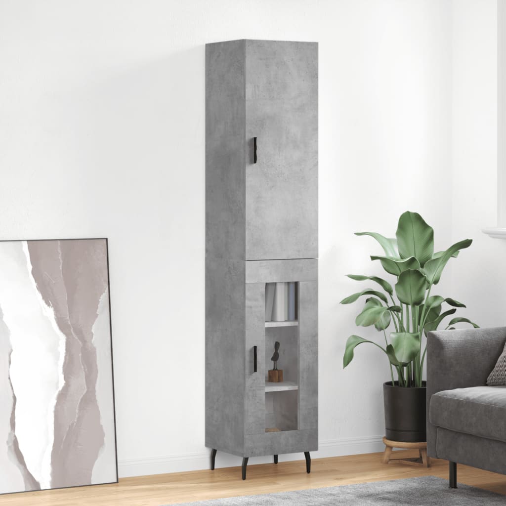 betonszürke szerelt fa magasszekrény 34,5x34x180 cm