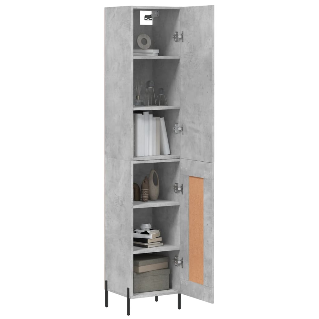 betonszürke szerelt fa magasszekrény 34,5x34x180 cm