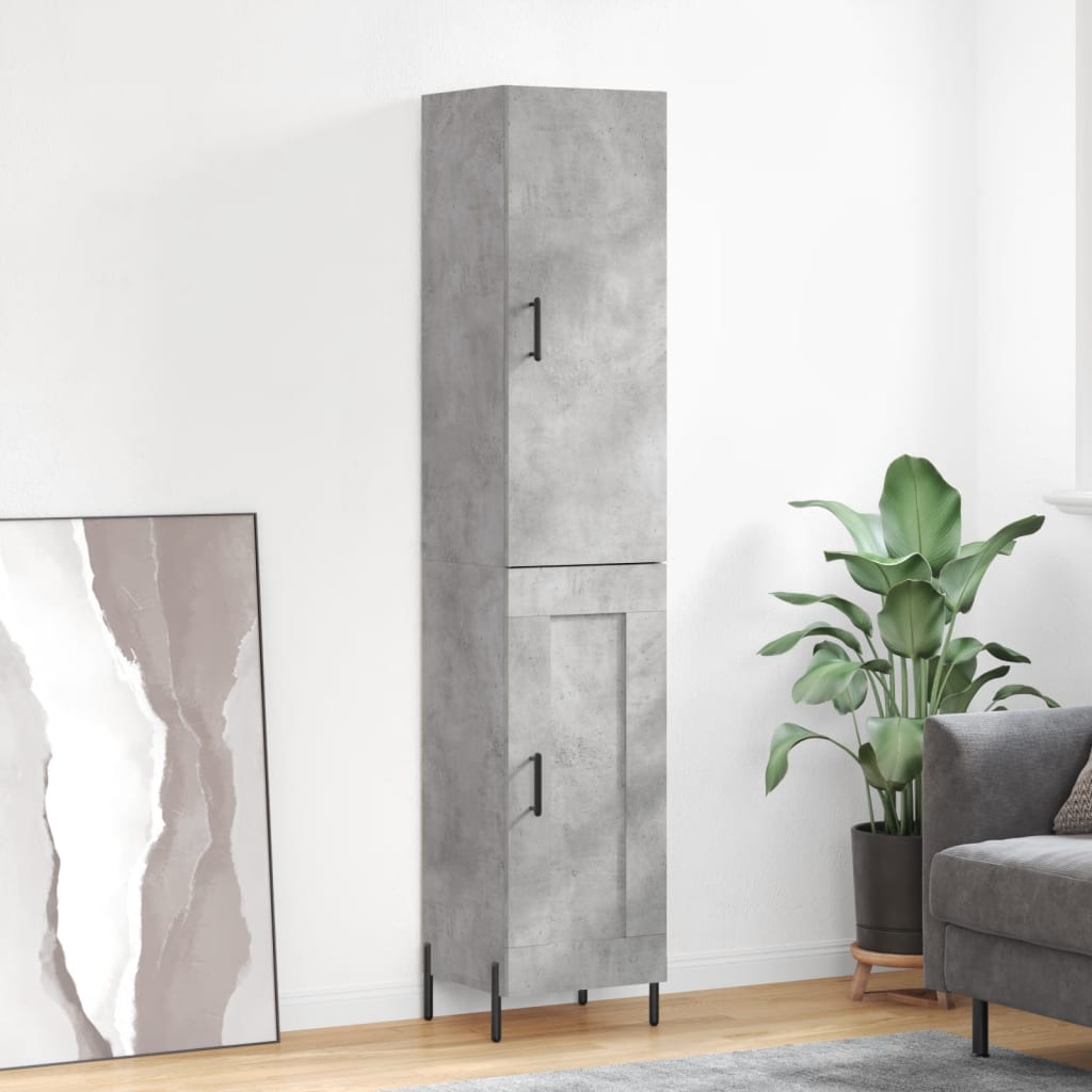 betonszürke szerelt fa magasszekrény 34,5x34x180 cm