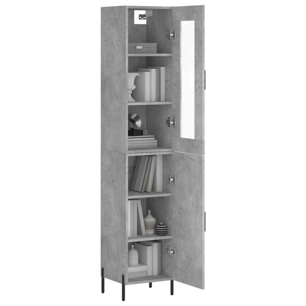 betonszürke szerelt fa magasszekrény 34,5x34x180 cm