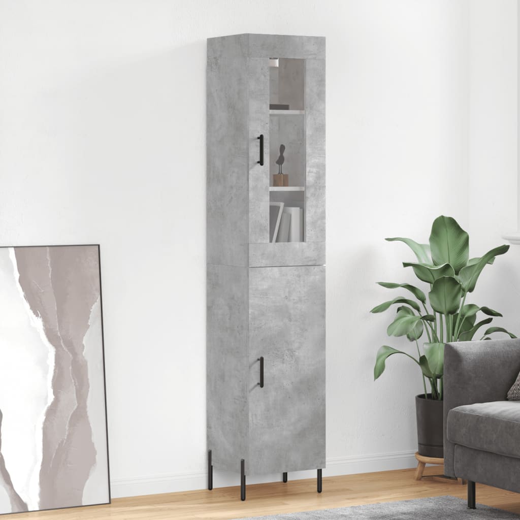 betonszürke szerelt fa magasszekrény 34,5x34x180 cm