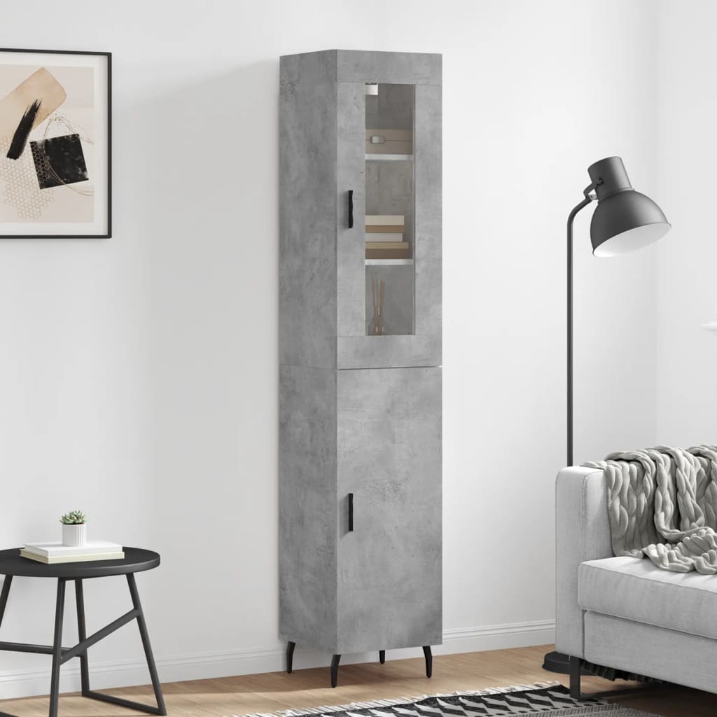 betonszürke szerelt fa magasszekrény 34,5x34x180 cm