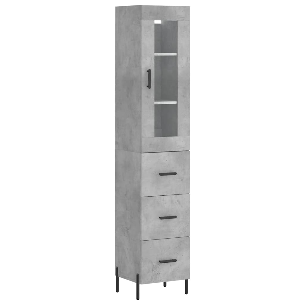 betonszürke szerelt fa magasszekrény 34,5x34x180 cm