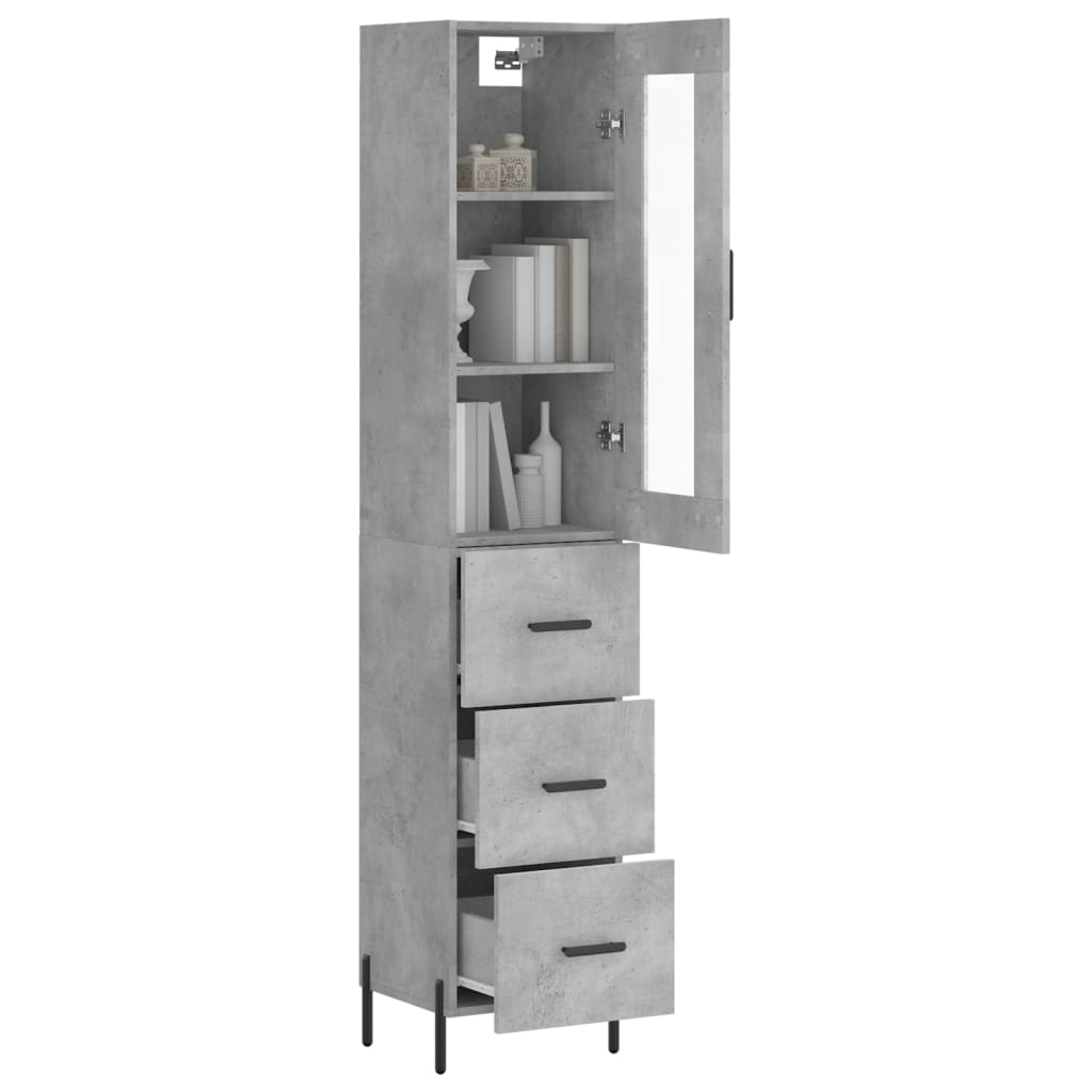 betonszürke szerelt fa magasszekrény 34,5x34x180 cm