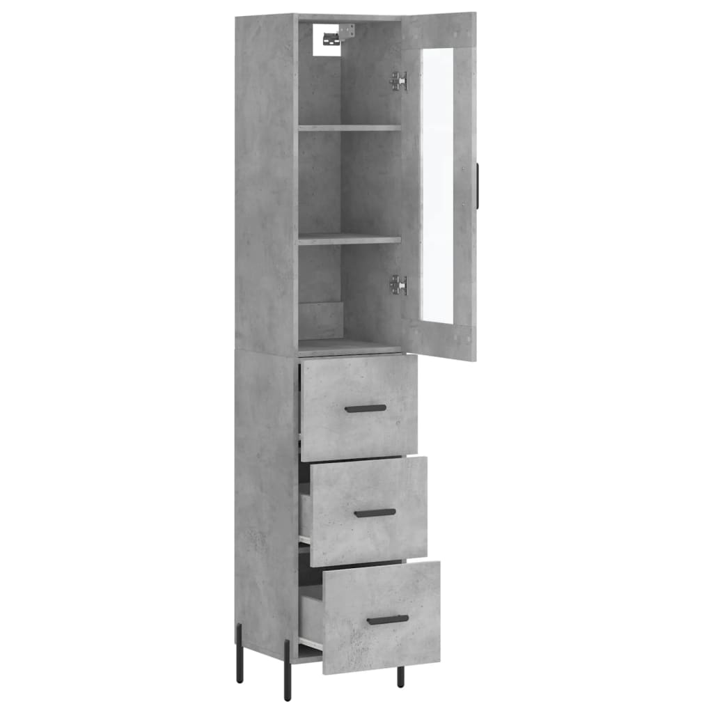 betonszürke szerelt fa magasszekrény 34,5x34x180 cm