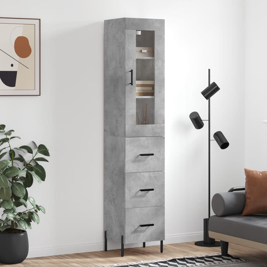 betonszürke szerelt fa magasszekrény 34,5x34x180 cm