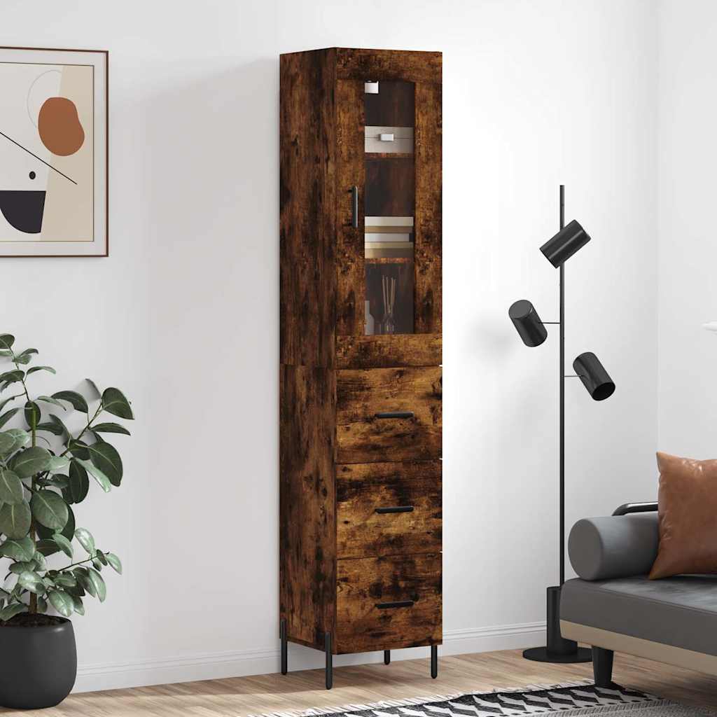 füstös tölgy színű szerelt fa magasszekrény 34,5x34x180 cm
