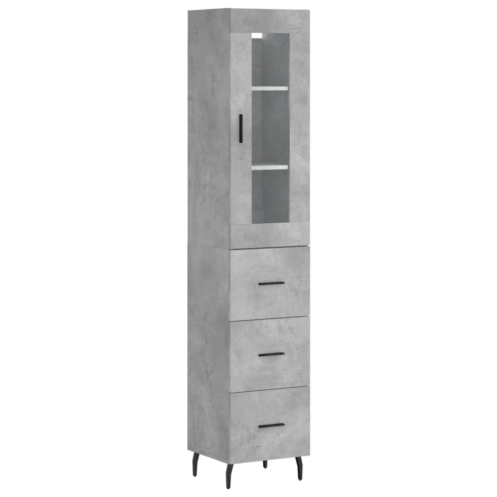 betonszürke szerelt fa magasszekrény 34,5x34x180 cm