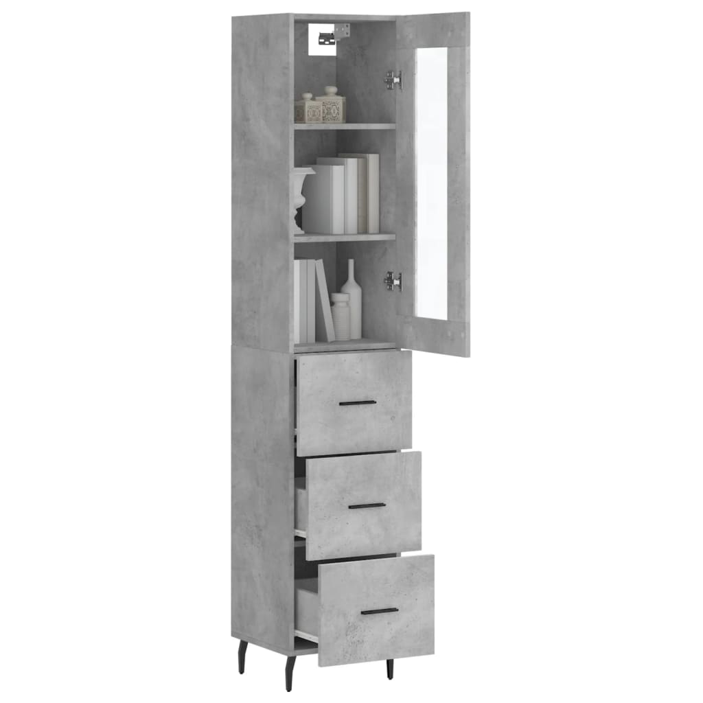betonszürke szerelt fa magasszekrény 34,5x34x180 cm