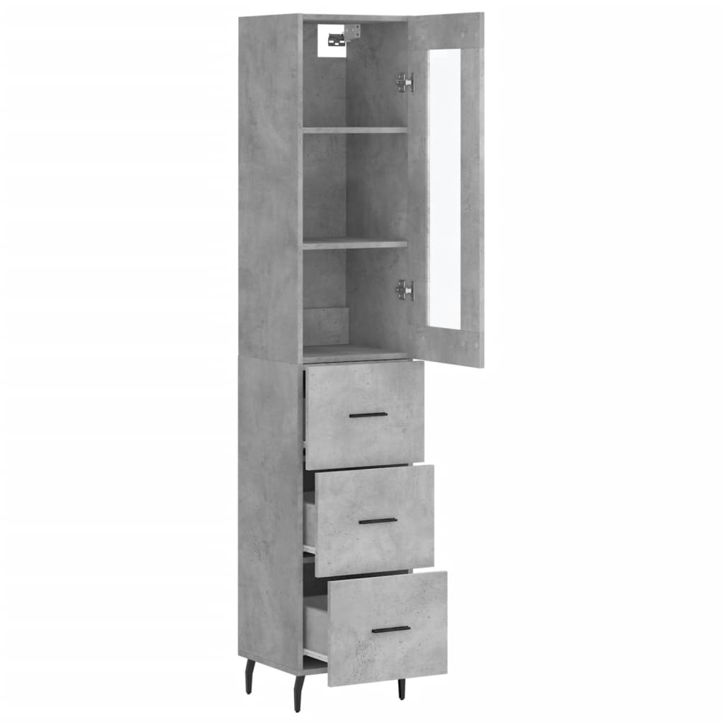 betonszürke szerelt fa magasszekrény 34,5x34x180 cm