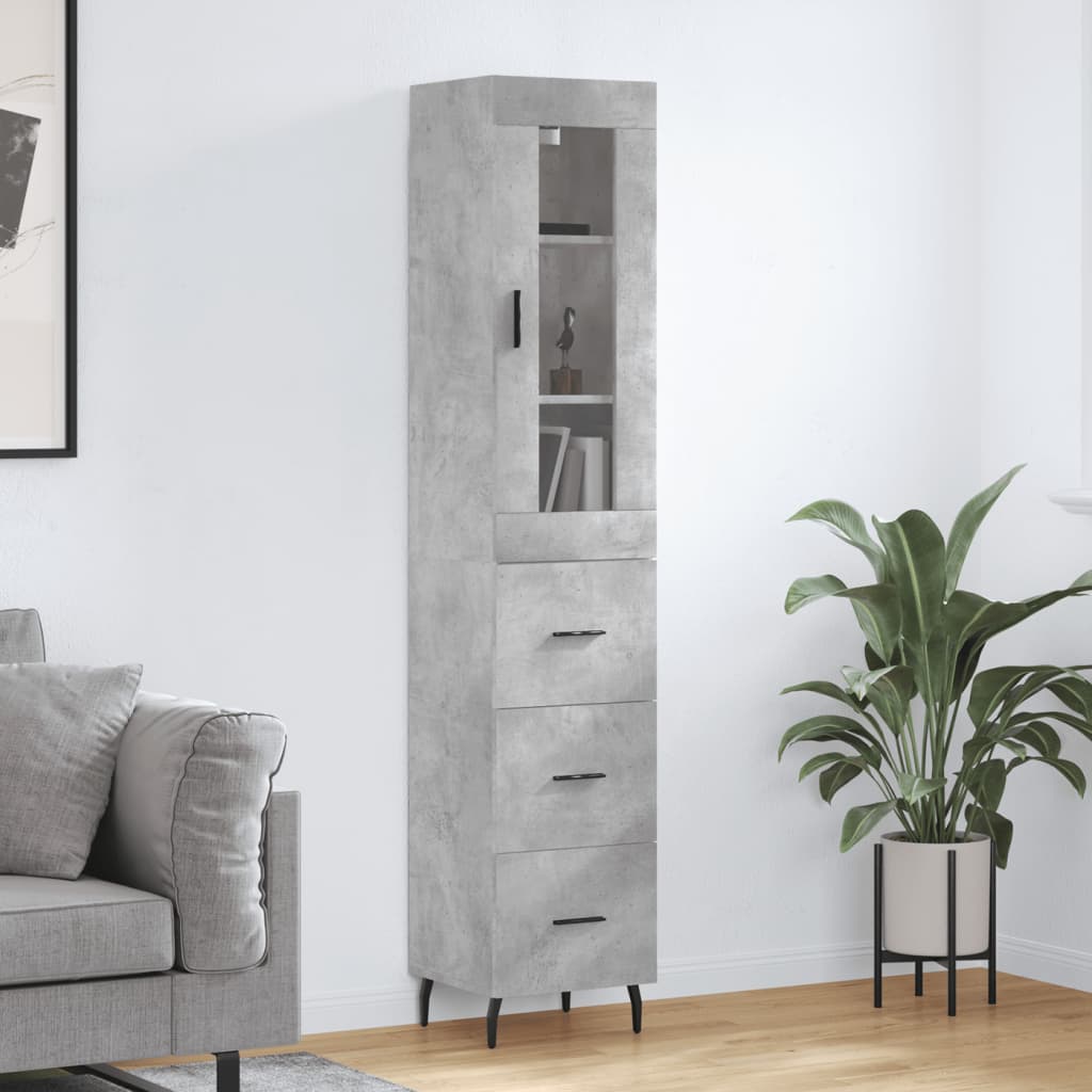 betonszürke szerelt fa magasszekrény 34,5x34x180 cm