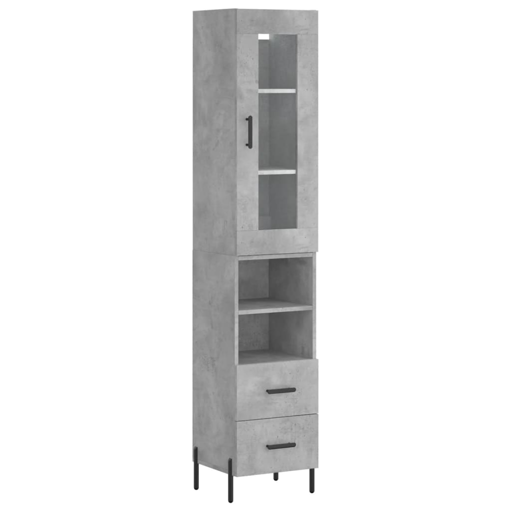 betonszürke szerelt fa magasszekrény 34,5x34x180 cm