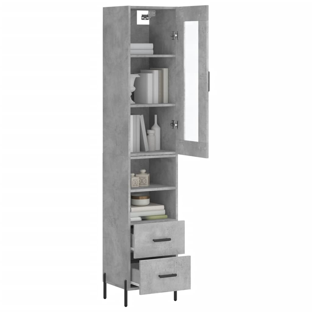 betonszürke szerelt fa magasszekrény 34,5x34x180 cm