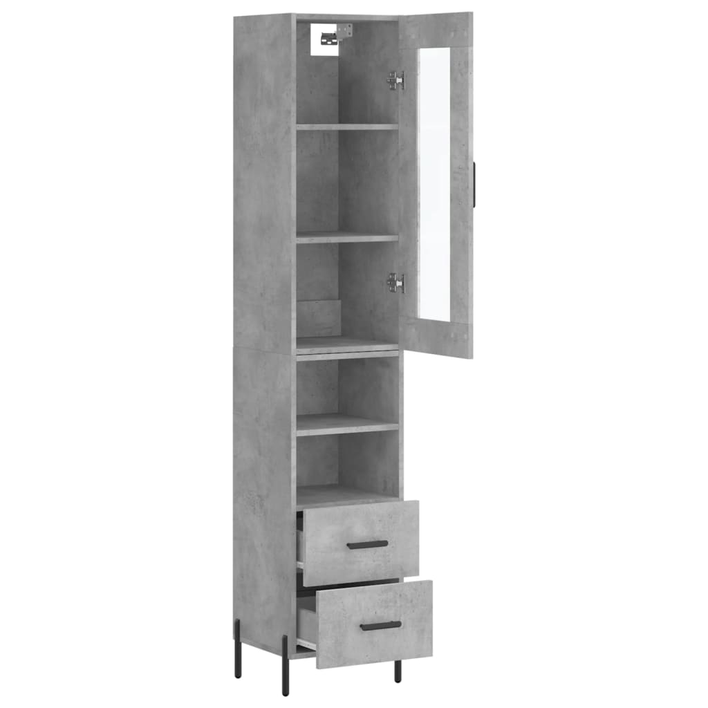 betonszürke szerelt fa magasszekrény 34,5x34x180 cm