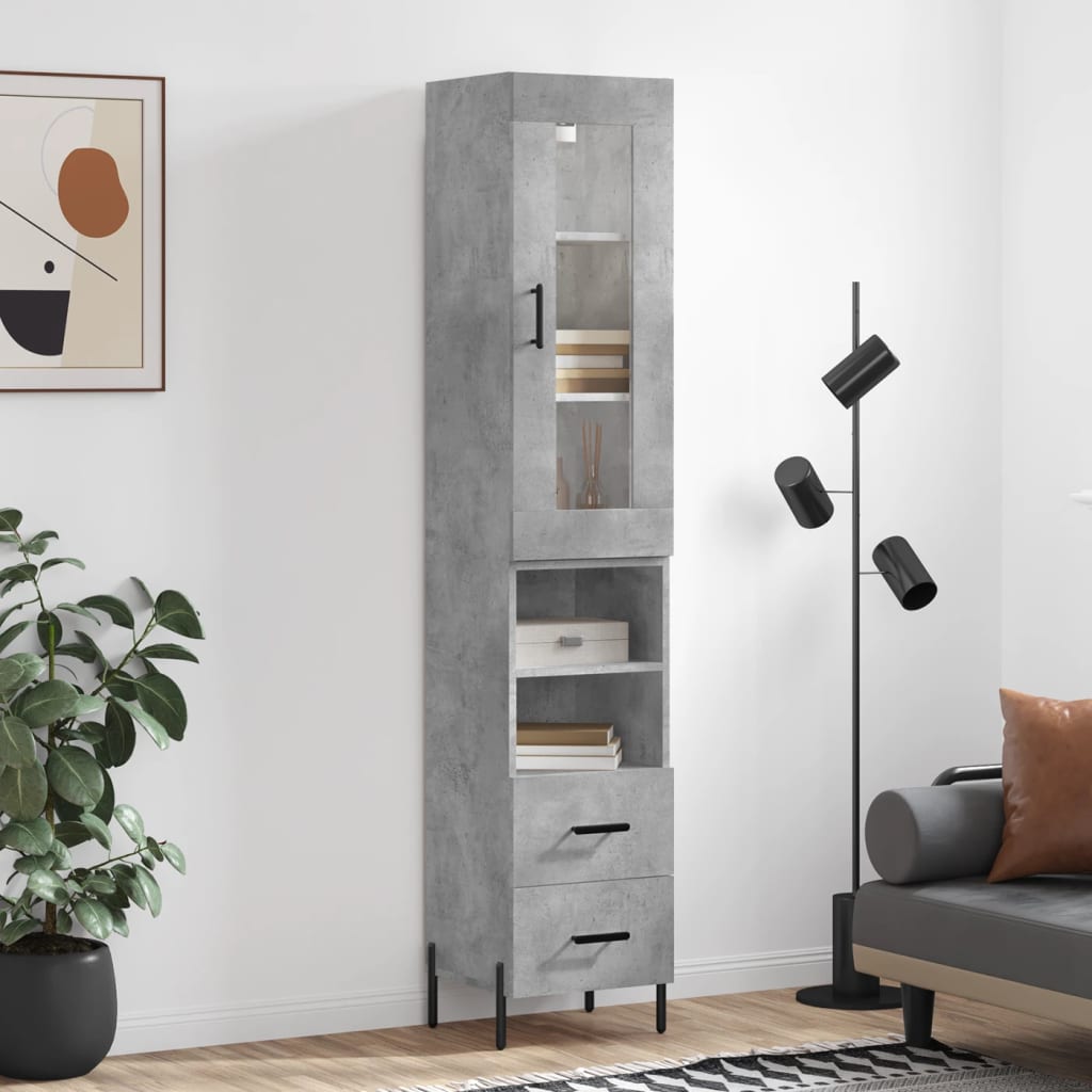 betonszürke szerelt fa magasszekrény 34,5x34x180 cm
