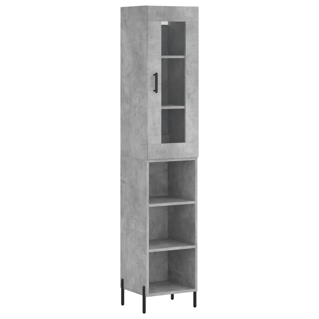 betonszürke szerelt fa magasszekrény 34,5x34x180 cm