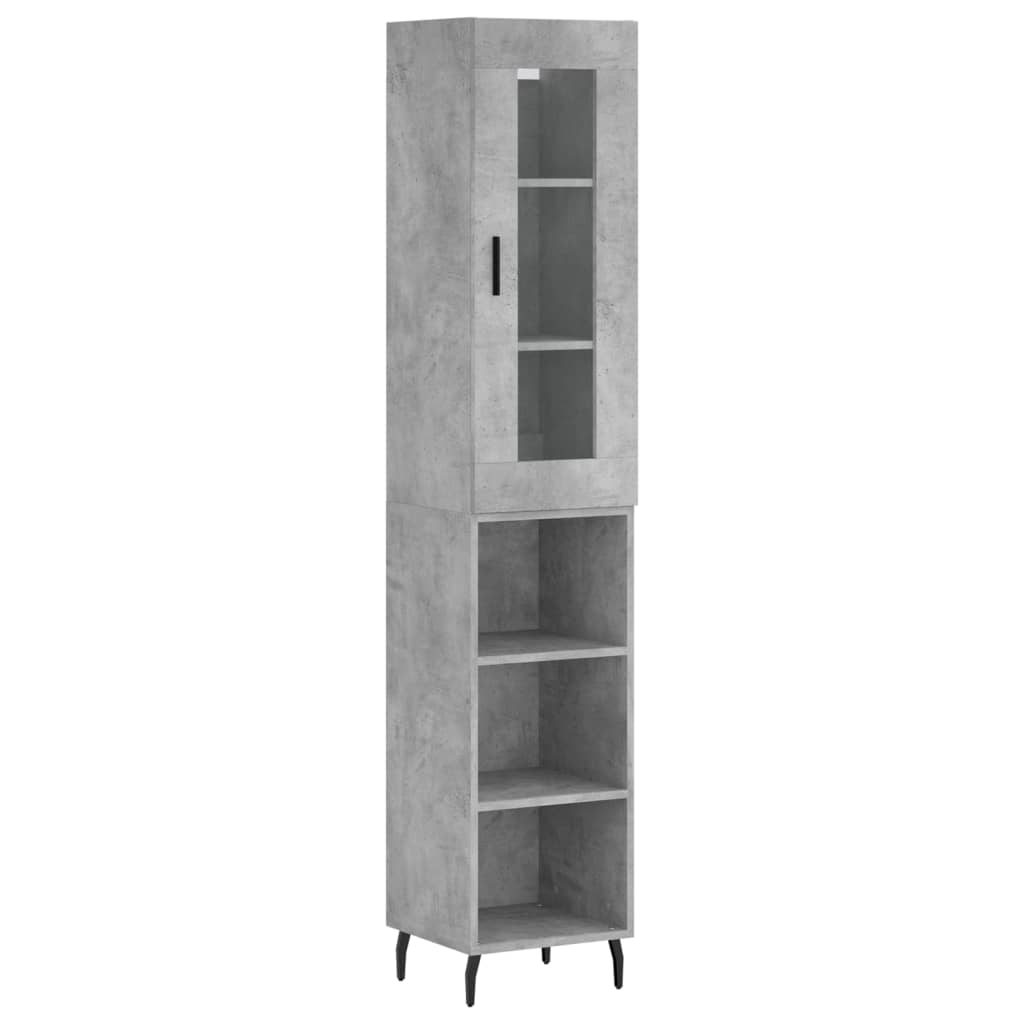 betonszürke szerelt fa magasszekrény 34,5x34x180 cm