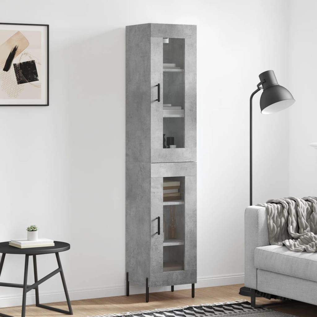 betonszürke szerelt fa magasszekrény 34,5x34x180 cm