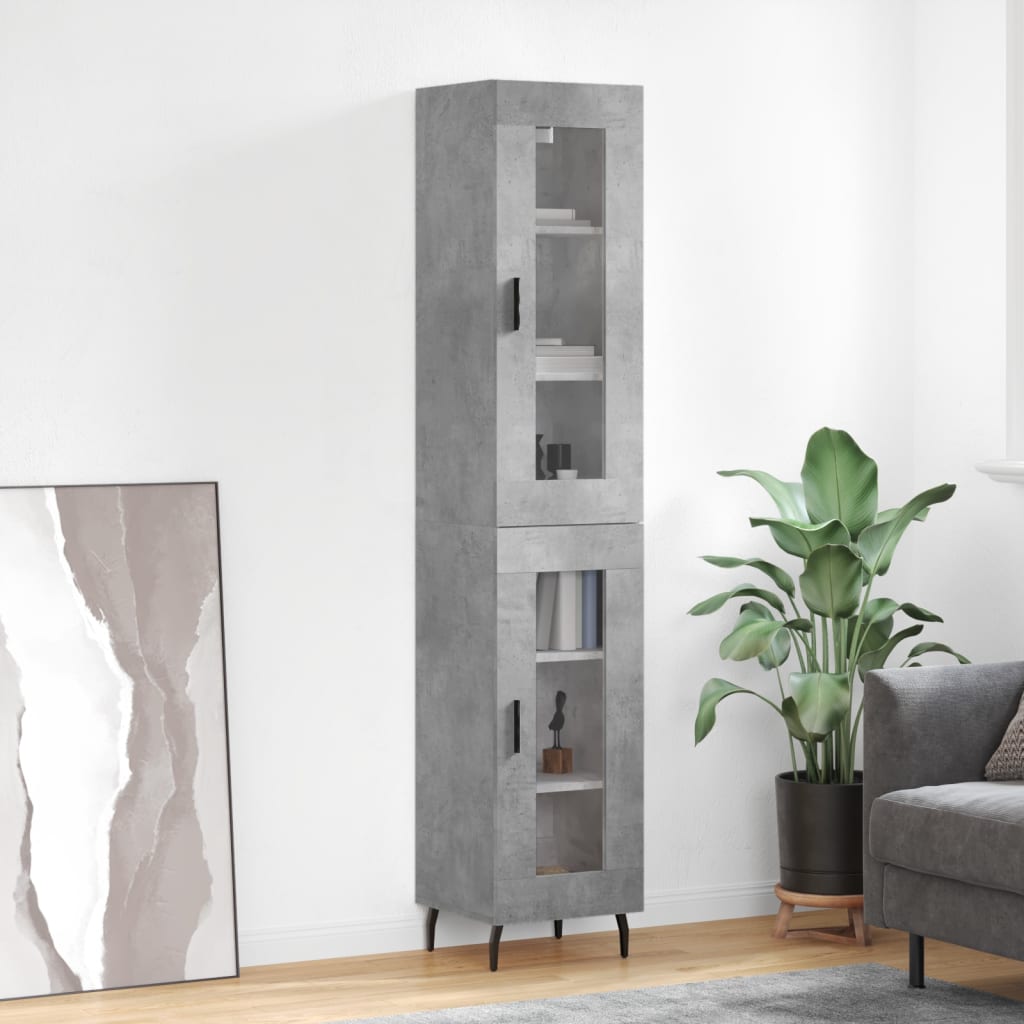 betonszürke szerelt fa magasszekrény 34,5x34x180 cm