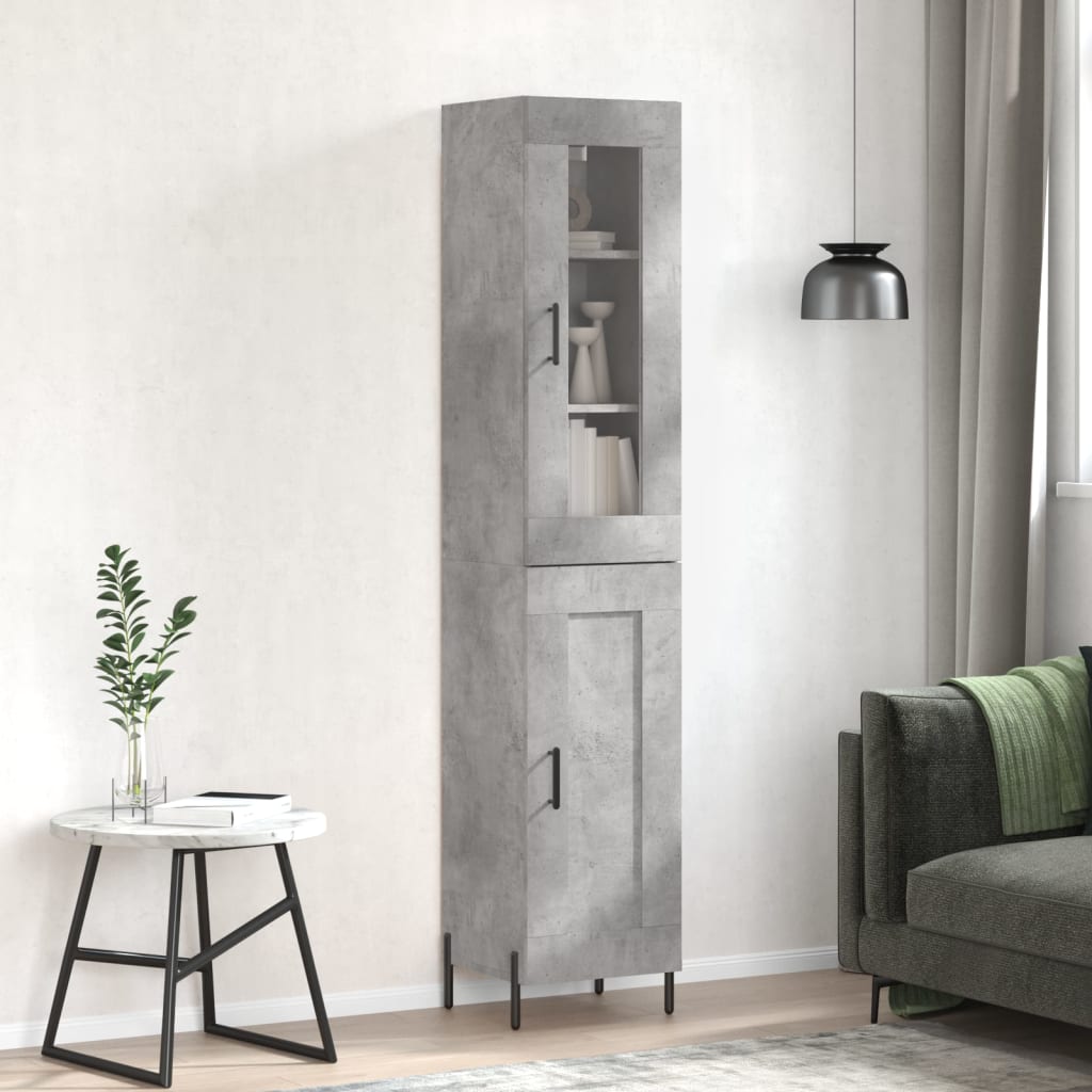 betonszürke szerelt fa magasszekrény 34,5x34x180 cm