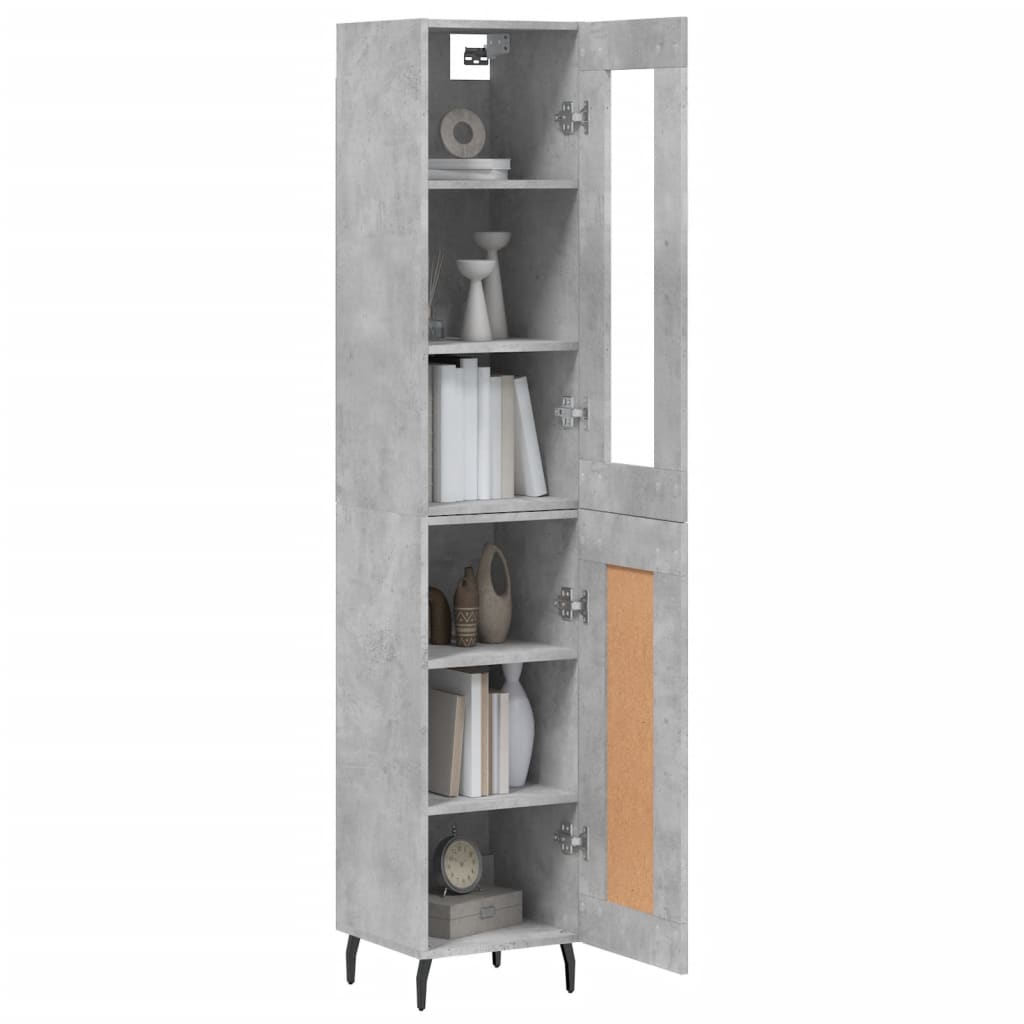 betonszürke szerelt fa magasszekrény 34,5x34x180 cm